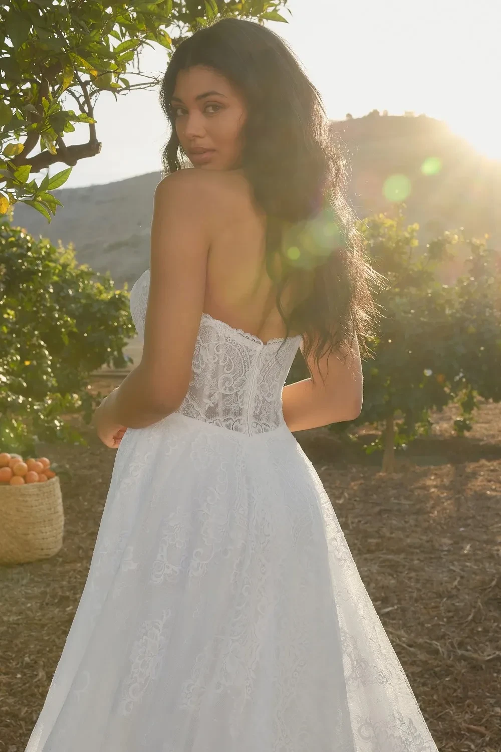 Bride in elegant white gown and veil stands by large windows with soft natural light, conveying a serene and romantic atmosphere.