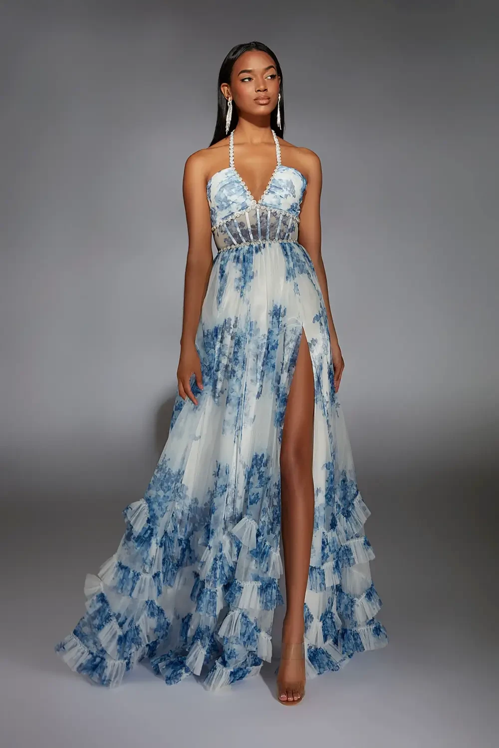 Model wearing a prom dress